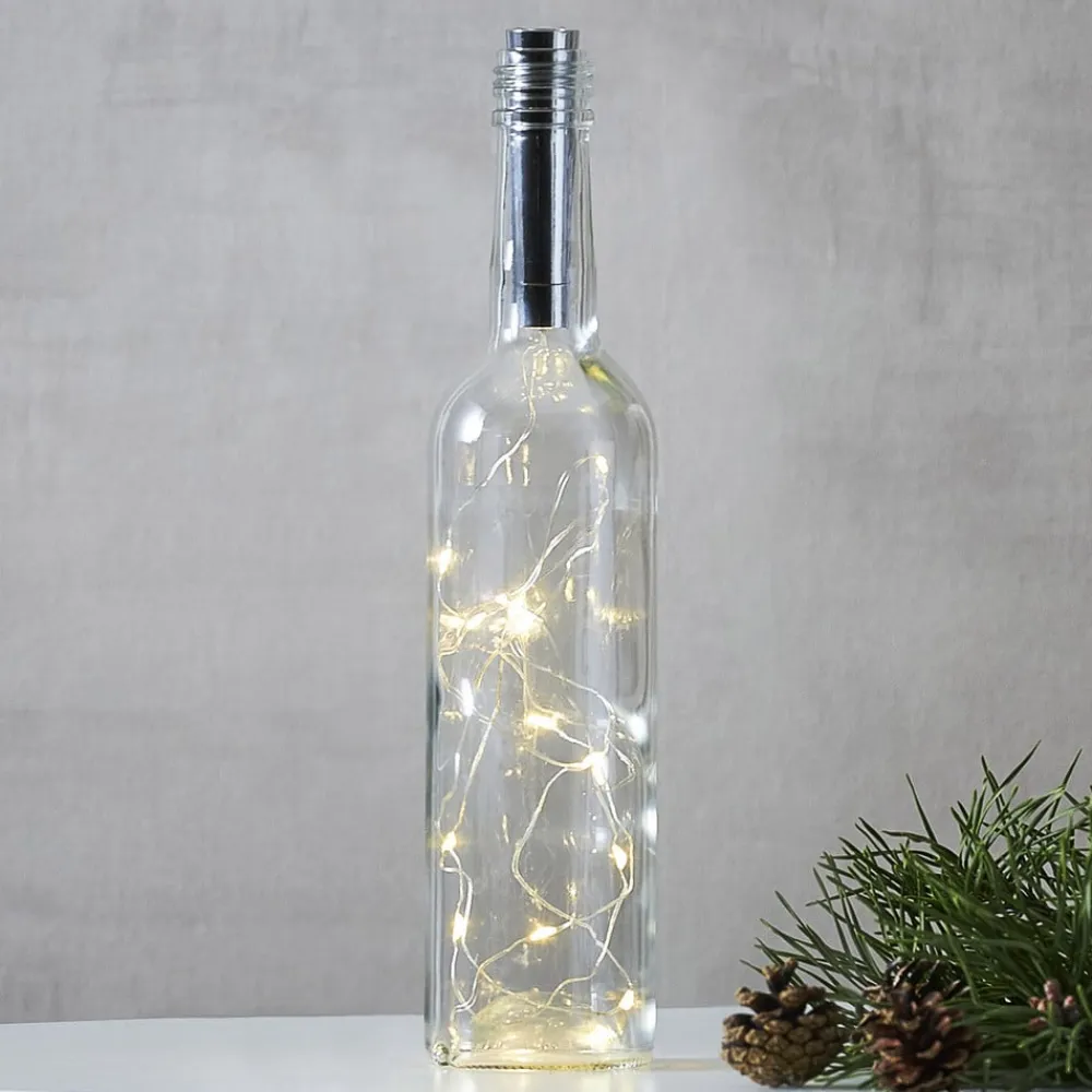 STAR TRADING Dew Drops lyskæde til flasker, 75 cm, sølv