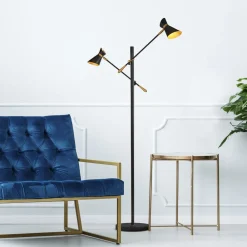 Diablo LED-gulvlampe, sort/guld, metal, justerbar^Searchlight