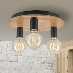 Dusty loftlampe, bøgetræ, sort, Ø 33 cm, 3 lyskilder^Lamkur Lighting Discount