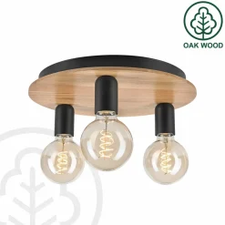 Dusty loftlampe, bøgetræ, sort, Ø 33 cm, 3 lyskilder^Lamkur Lighting Discount