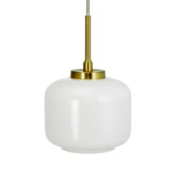 Dyberg Larsen Arp hængelampe, messingfarvet, glas, Ø 15 cm