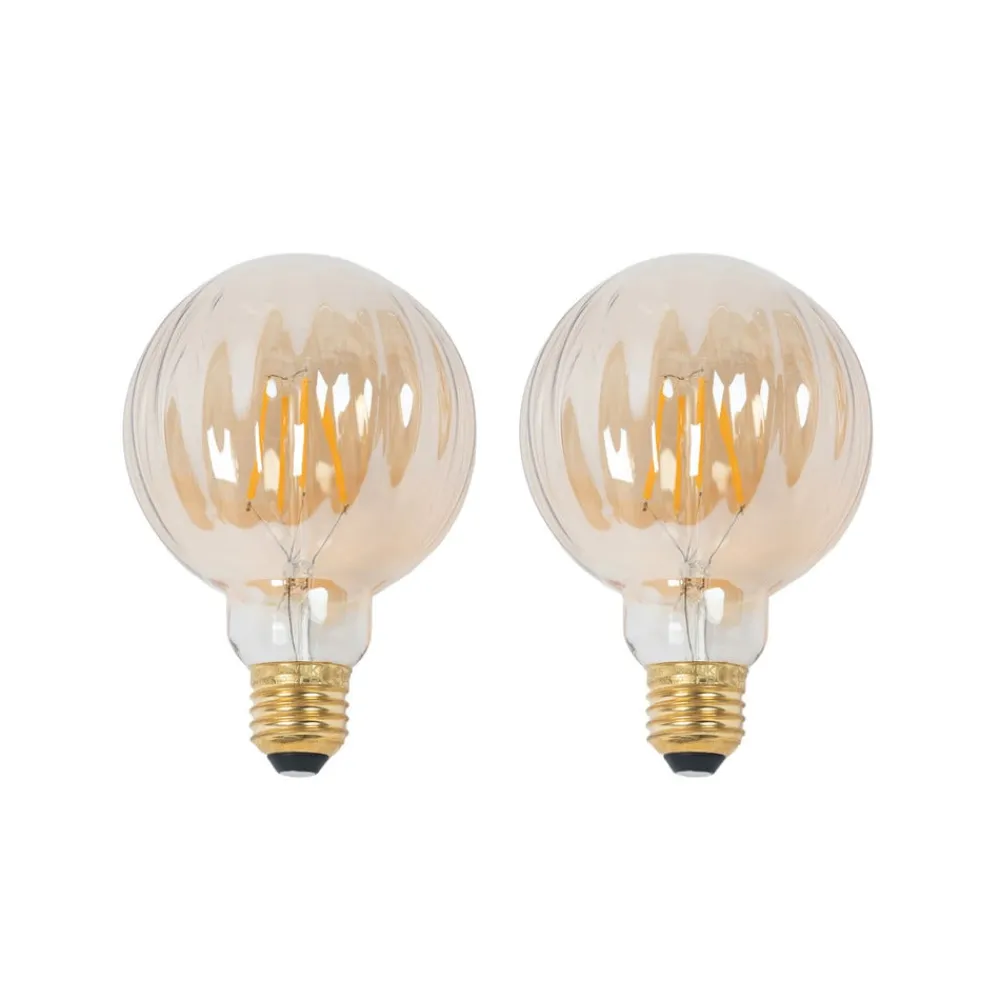 Lucande E27 3,8 W LED G95 2.700 K 340lm riller, rav, 2 stk