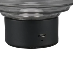 Reality Leuchten Earl LED genopladelig bordlampe, sort/røget, højde 14,5 cm, glas