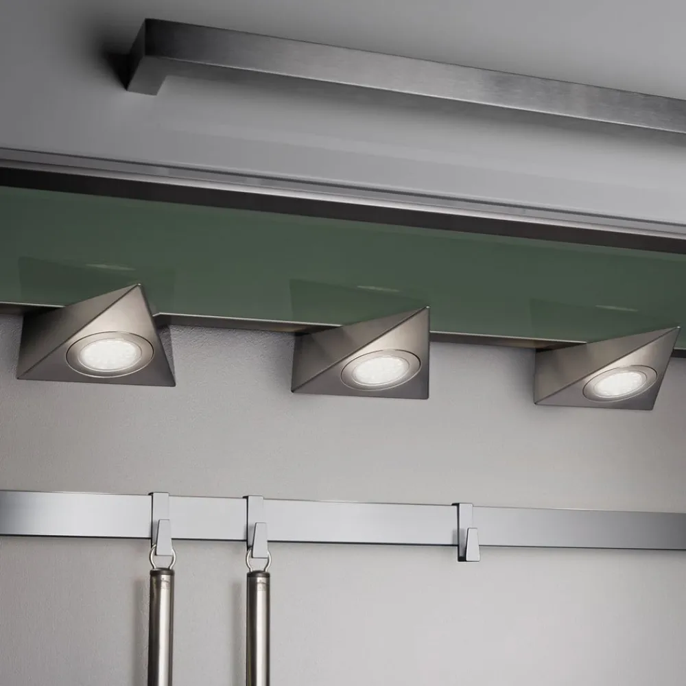 Trio Lighting Ecco LED-underskabsbelysning, sæt med 3, nikkel