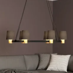 Edale lysekrone, 6xstofskærm, cappuccino, ovale^EGLO New