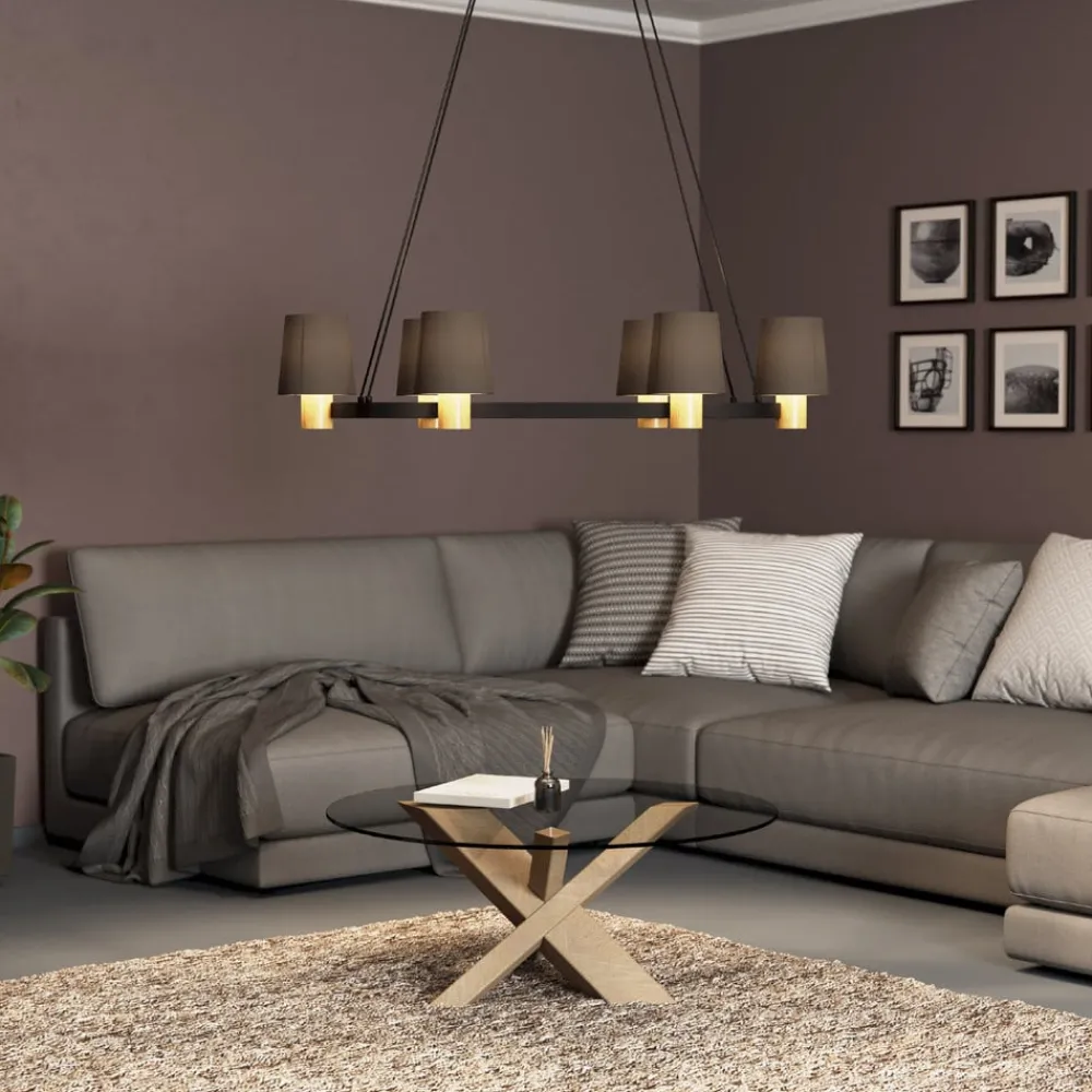 Edale lysekrone, 6xstofskærm, cappuccino, ovale^EGLO New