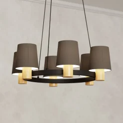 Edale lysekrone, 6xstofskærm, cappuccino, runde^EGLO Hot