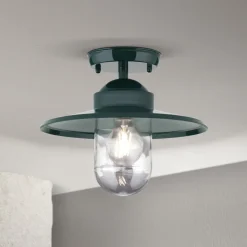 ORION Edward udendørs loftlampe, grøn, Ø 27,5 cm, aluminium/glas