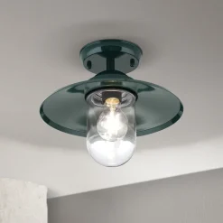 ORION Edward udendørs loftlampe, grøn, Ø 27,5 cm, aluminium/glas