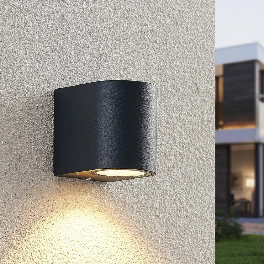 ELC Væglamper>udendørs væglampe Fijona, rund, 8,1 cm, grå, aluminium