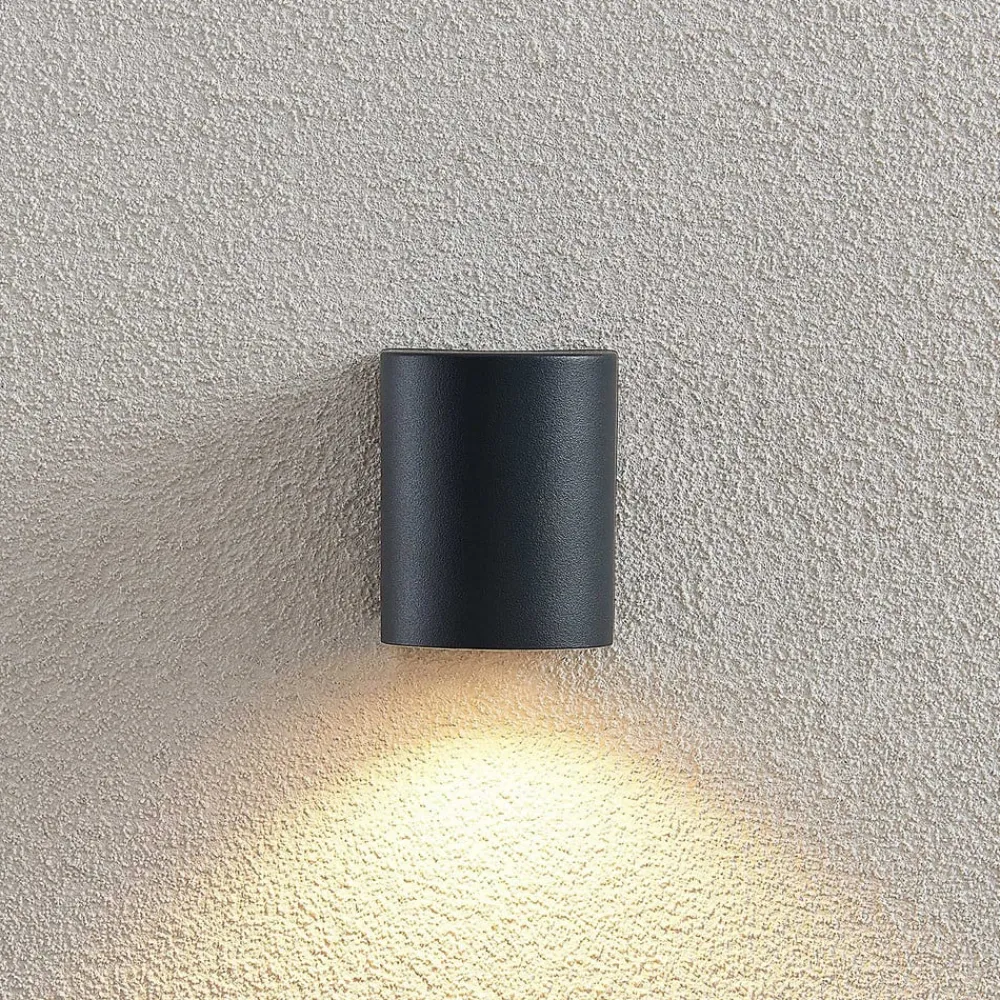 ELC Væglamper>udendørs væglampe Fijona, rund, 8,1 cm, grå, aluminium