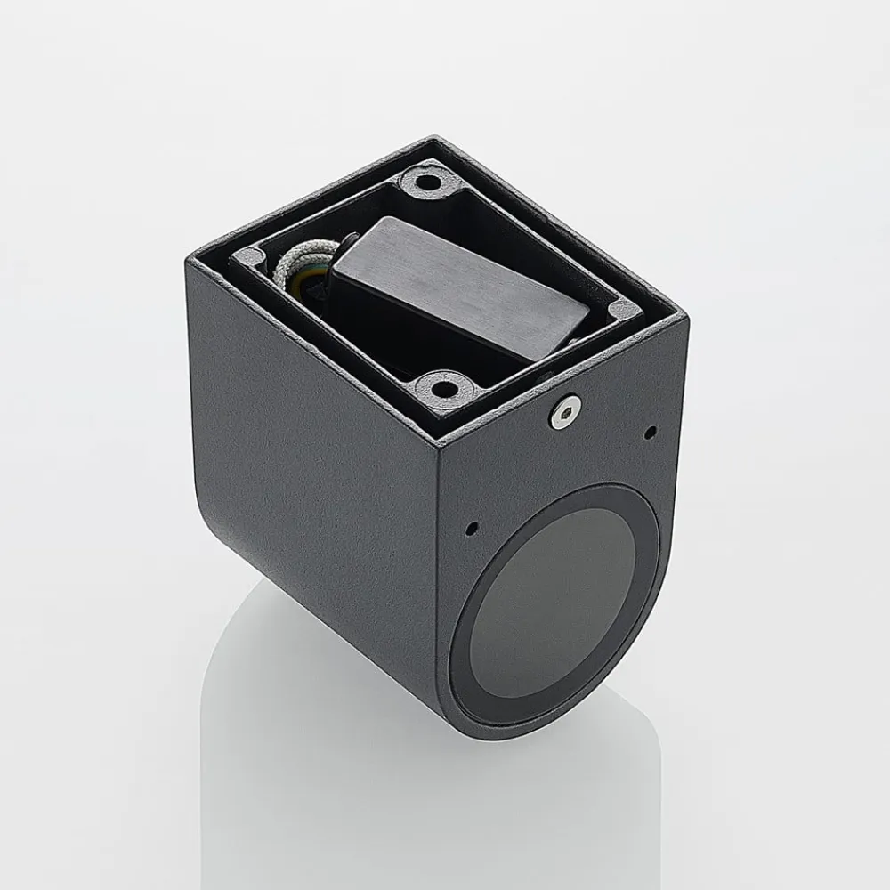 ELC Væglamper>udendørs væglampe Fijona, rund, 8,1 cm, grå, aluminium