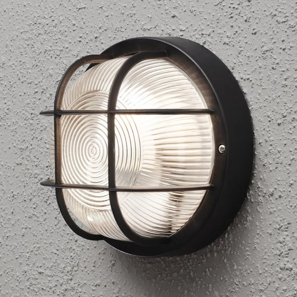 Konstsmide Elmas oval udendørs væglampe, rund, sort