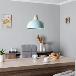 Kaitt hængelampe, mintgrøn, Ø 34 cm, trædetaljer^Envostar Best