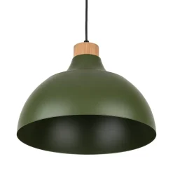 Kaitt hængelampe, mørkegrøn, Ø 34 cm, trædetaljer^Envostar Clearance