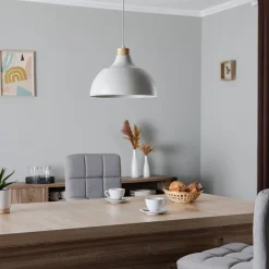 Kaitt hængelampe, beige, Ø 34 cm, trædetaljer^Envostar Hot