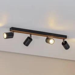 Tino loftspot med 4 lyskilder, sort/træ^Envostar Clearance