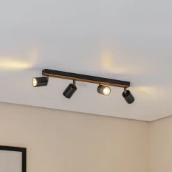 Tino loftspot med 4 lyskilder, sort/træ^Envostar Clearance