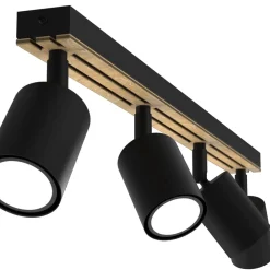 Tino loftspot med 4 lyskilder, sort/træ^Envostar Clearance