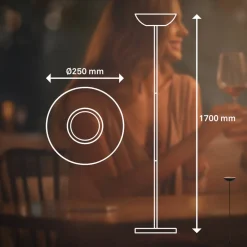 Briloner Estate LED-gulvlampe, sort, touchdæmper, USB-kabel