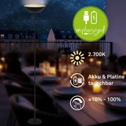 Briloner Estate LED-gulvlampe, sort, touchdæmper, USB-kabel