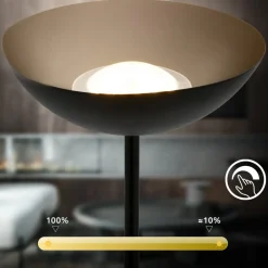 Briloner Estate LED-gulvlampe, sort, touchdæmper, USB-kabel