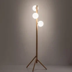 Estera gulvlampe, opalglas, træramme, 132 cm, 3 lyskilder^TK Lighting New