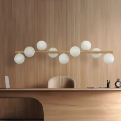 Estera hængelampe, opalglas, træ, 9 lyskilder^TK Lighting