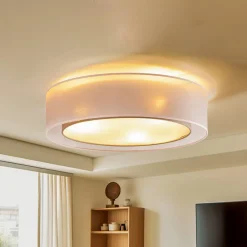 Tibu loftlampe, tekstil, Ø50cm, jordfarvet^Euluna Clearance