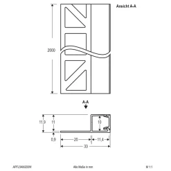 EVN Led Strips>APFL5 fliseprofil i siden 200 cm x 3,3 cm hvid