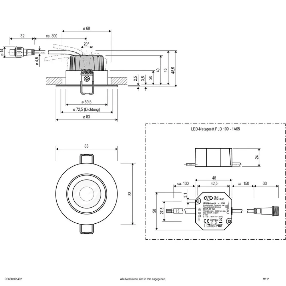EVN Udendørs Loftlamper>PC65 udendørs indbygningslampe, 3.000 K alu