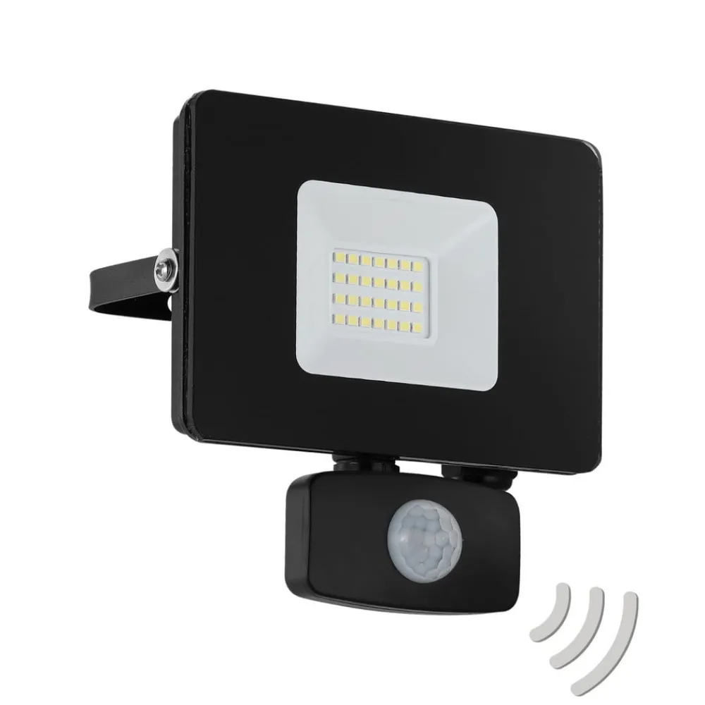 EGLO Faedo 3 udendørs LED-spot med sensor, sort, 20 W