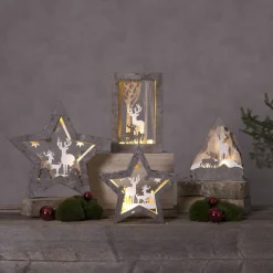 STAR TRADING Fauna LED-dekorationsstjerne af træ, højde 24 cm