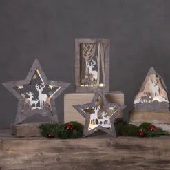 STAR TRADING Fauna LED-dekorationsstjerne af træ, højde 24 cm