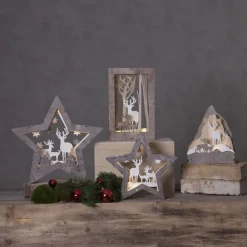 STAR TRADING Fauna LED-dekorationsstjerne af træ, højde 24 cm