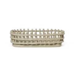 ferm LIVING Keramisk kurv, oval, beige, længde 30 cm, keramik