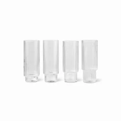 ferm LIVING Longdrink-glas Ripple, klar, 300 ml, glas, sæt med 4 stk