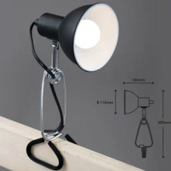 Briloner Fix-klemmelampe, metalskærm, sort