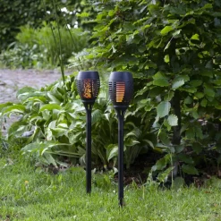 STAR TRADING Dekorationsbelysning|Solcellelamper>Flame solcelle LED-lampe m. jordspyd, sæt m. 2 stk