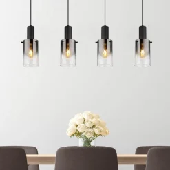 Florentina hængelampe, længde 103 cm, røggrå, glas, 4 lyskilder.^Globo Discount