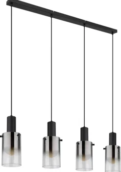 Florentina hængelampe, længde 103 cm, røggrå, glas, 4 lyskilder.^Globo Discount