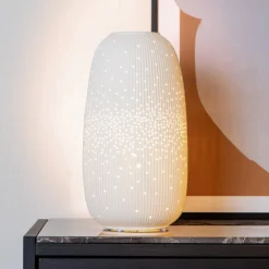 Lucide Bordlamper>Flores bordlampe, Ø 17,5 cm, porcelæn, hvid, E14