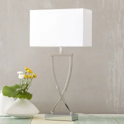 FISCHER & HONSEL Flot tekstil-bordlampe Anni, krom/hvid