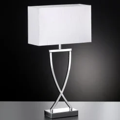 FISCHER & HONSEL Flot tekstil-bordlampe Anni, krom/hvid