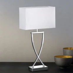 FISCHER & HONSEL Flot tekstil-bordlampe Anni, krom/hvid