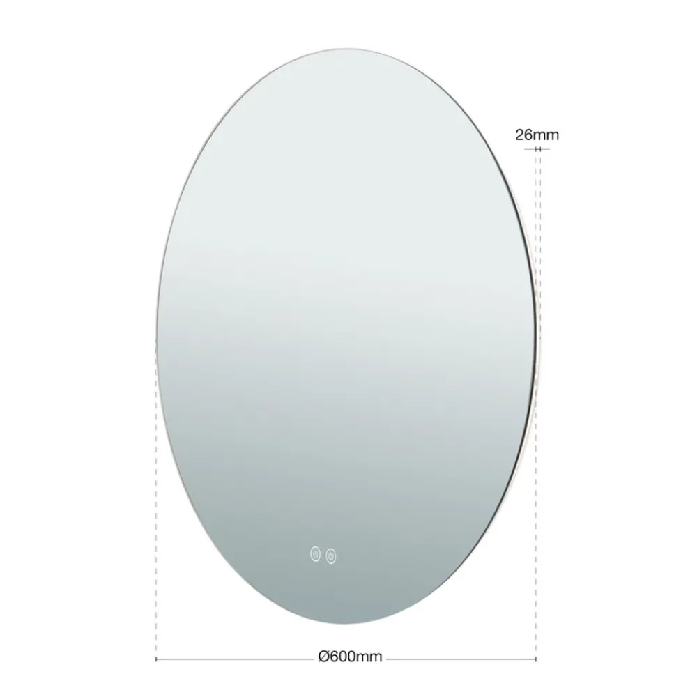 ORION Focus LED-spejl, Ø 60 cm, CCT, antidug, berøringsdæmper