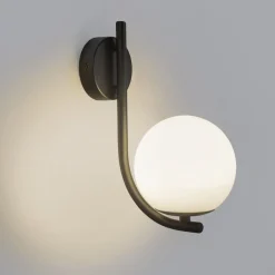 Forlight væglampe Sfera Single, sort, glas, bredde 12 cm