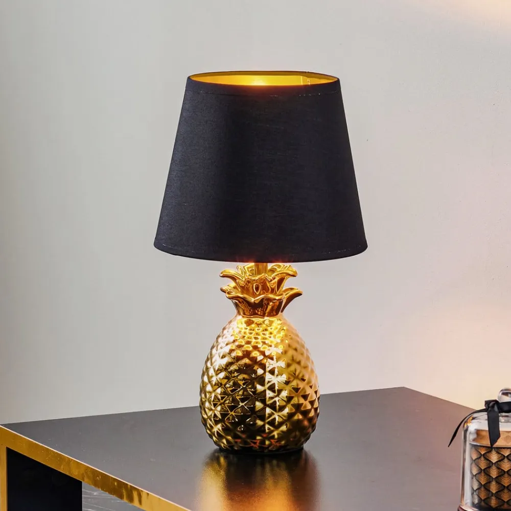 Fornem keramisk bordlampe Pineapple i guld-sort^Reality Leuchten Sale