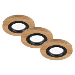 Lamkur Lighting Indbygningsspots>Forsænket loftlampe Tobby, Ø 10 cm, 3 stk. sæt, egetræ GU10