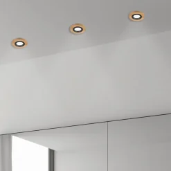 Lamkur Lighting Indbygningsspots>Forsænket loftlampe Tobby, Ø 10 cm, 3 stk. sæt, egetræ GU10